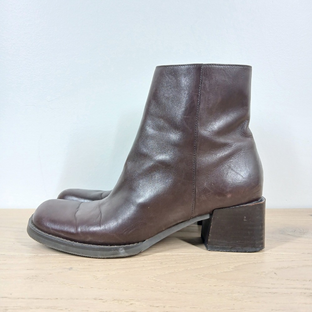 Enzo Angiolini Crisa Boots Women 8 Brown Leather Zip Block Heel Ankle